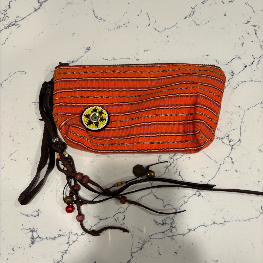 Jadetribe Orange Striped Clutch with Bead Accents